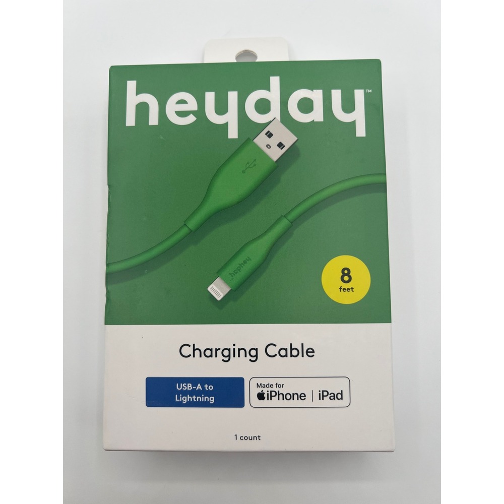 Heyday Green 8ft USB-A to Lightning Charging Cable for iPhone iPad Soft Silicone